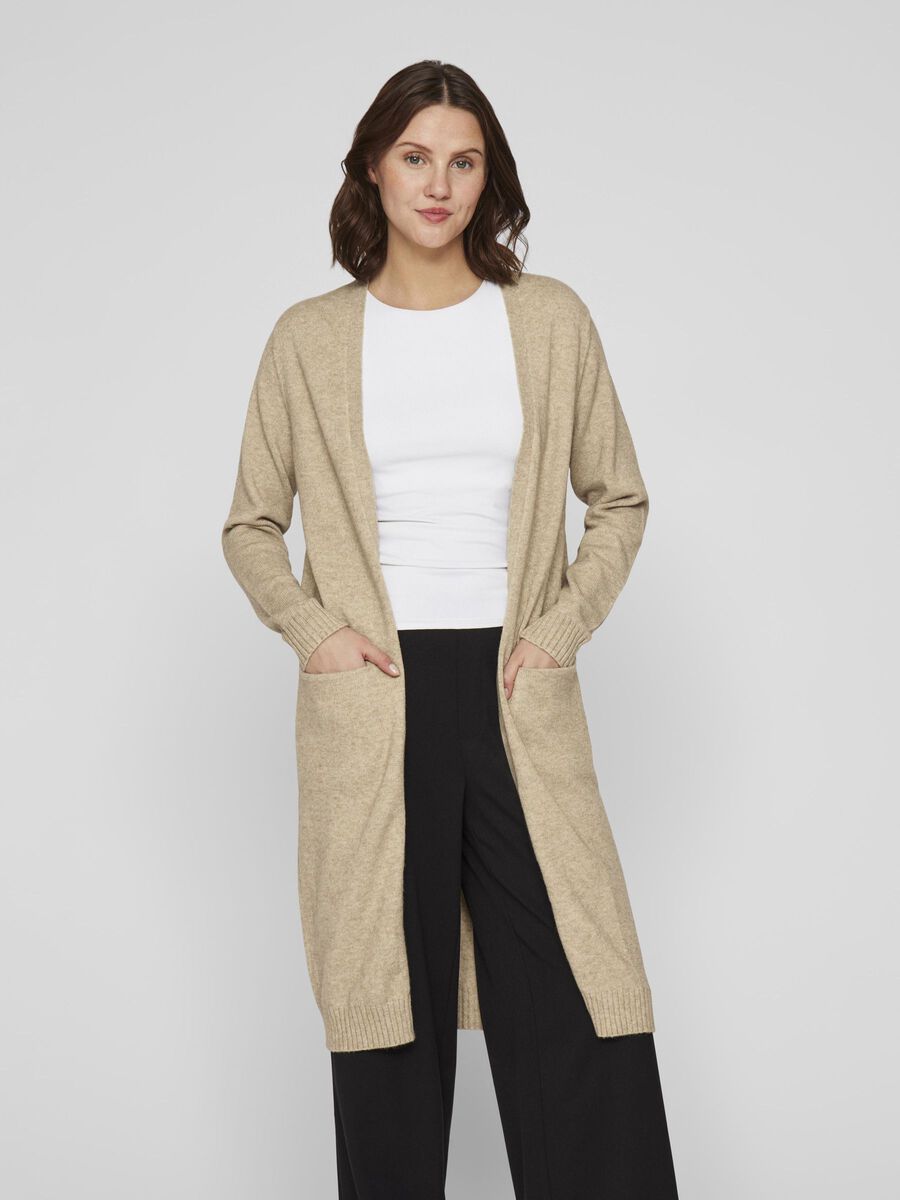 VILA VIRIL LONG STRIKKET CARDIGAN, Natural Melange, highres - 14042770_NaturalMelange_003.jpg