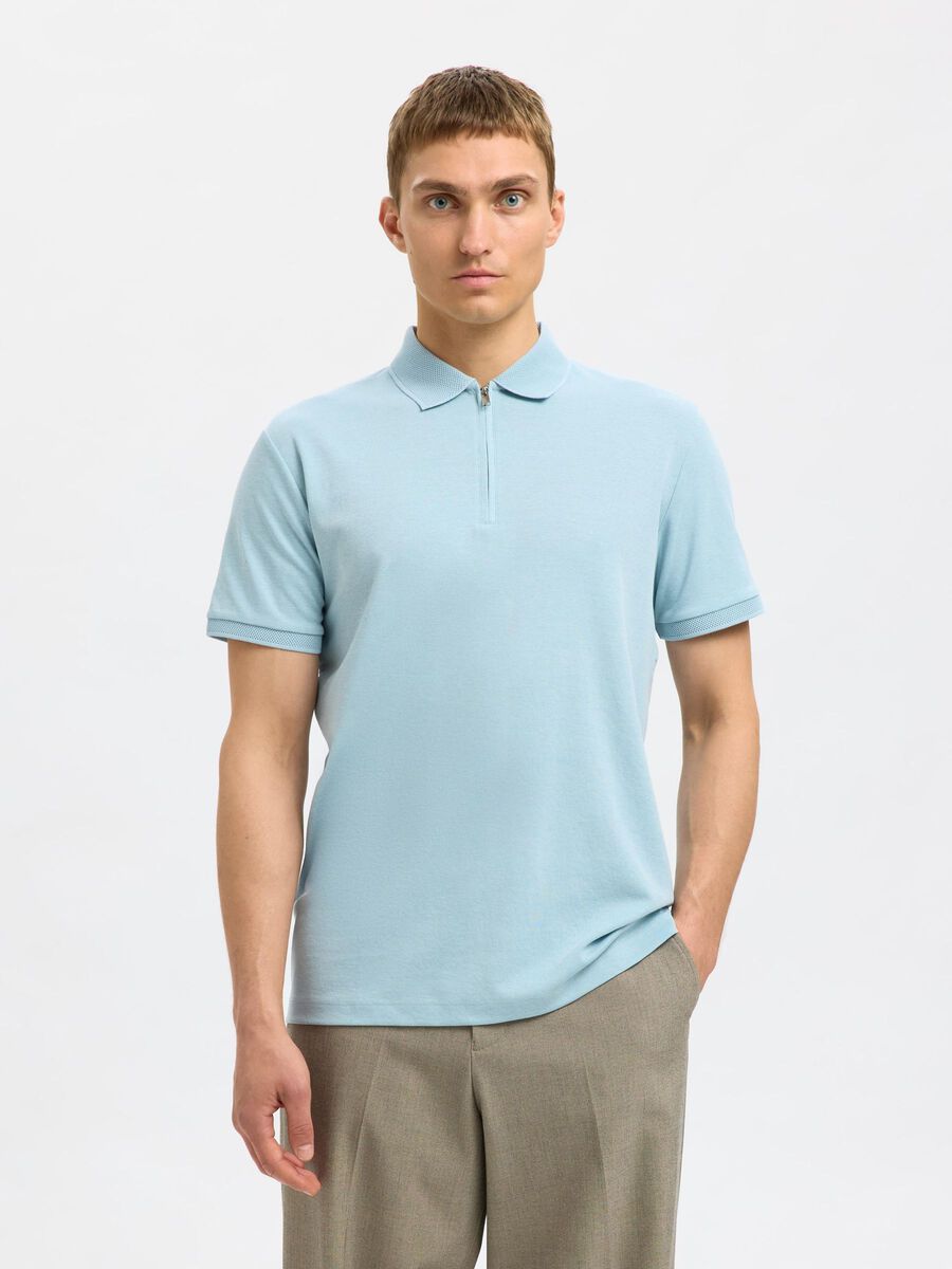 Selected ZIPPER POLO SHIRT, Winter Sky, highres - 16079026_WinterSky_003.jpg