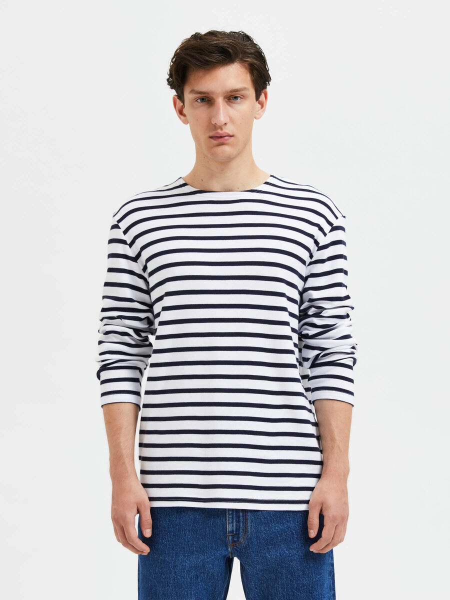 Selected GESTREEPT T-SHIRT MET LANGE MOUWEN, Bright White, highres - 16087926_BrightWhite_1026632_003.jpg