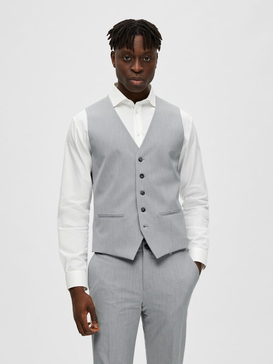 Selected VISCOSE BLEND SLIM FIT  WAISTCOAT, Light Grey Melange, highres - 16089406_LightGreyMelange_003.jpg