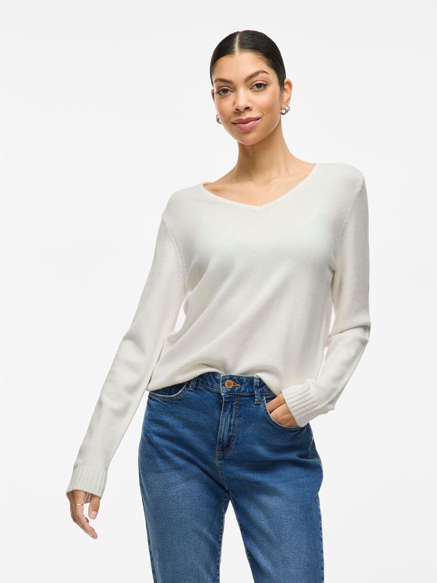 VILA VIRIL V-NECK KNITTED PULLOVER, White Alyssum, highres - 14042769_WhiteAlyssum_003.jpg