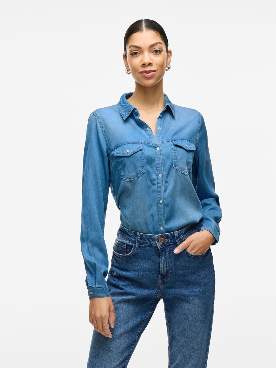 VILA VIBISTA POCKET DENIM SHIRT, Medium Blue Denim, highres - 14033008_MediumBlueDenim_604568_003.jpg