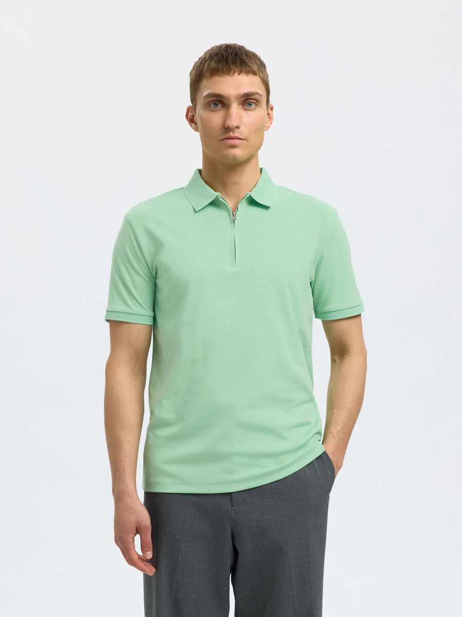 Selected ZIPPER POLO SHIRT, Hemlock, highres - 16079026_Hemlock_003.jpg