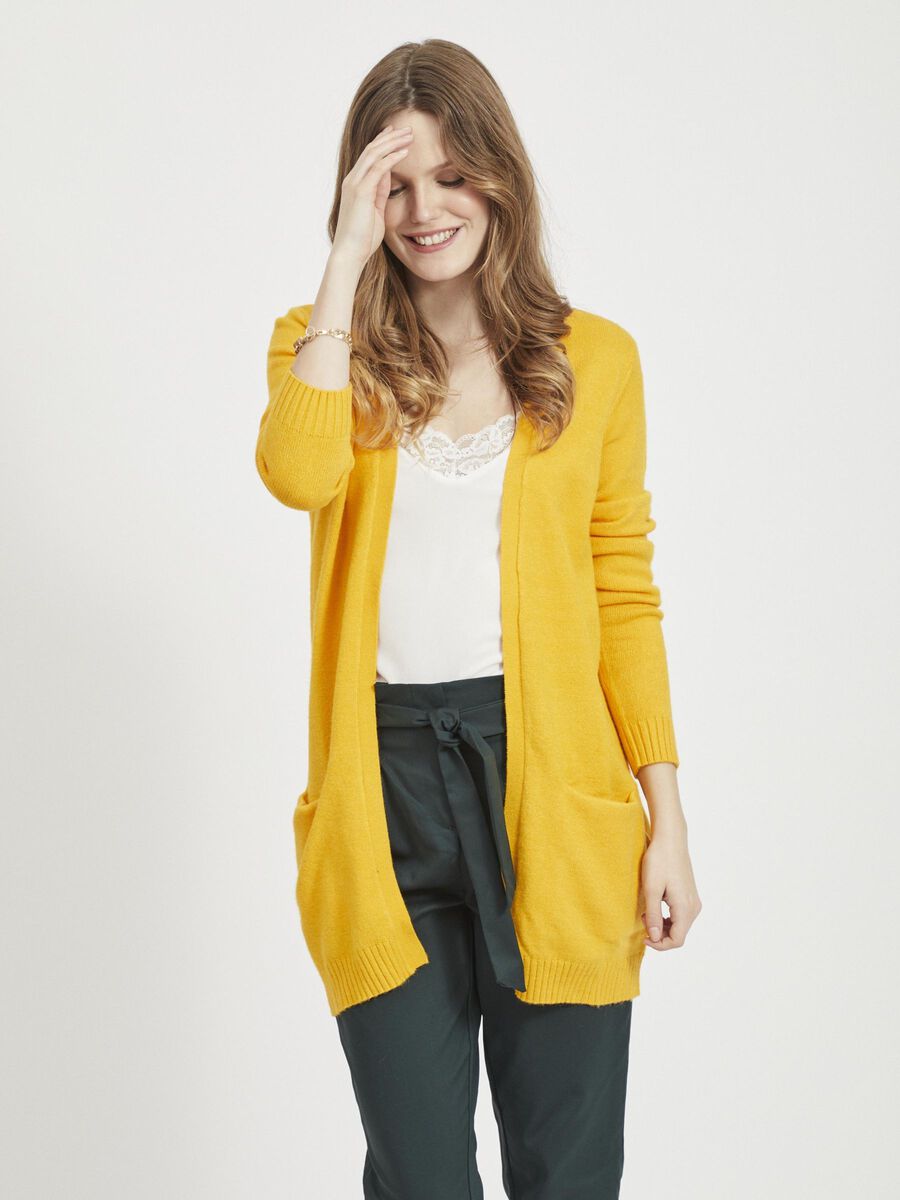 VILA VIRIL BASIC KNITTED CARDIGAN, Golden Rod, highres - 14044041_GoldenRod_593650_003.jpg
