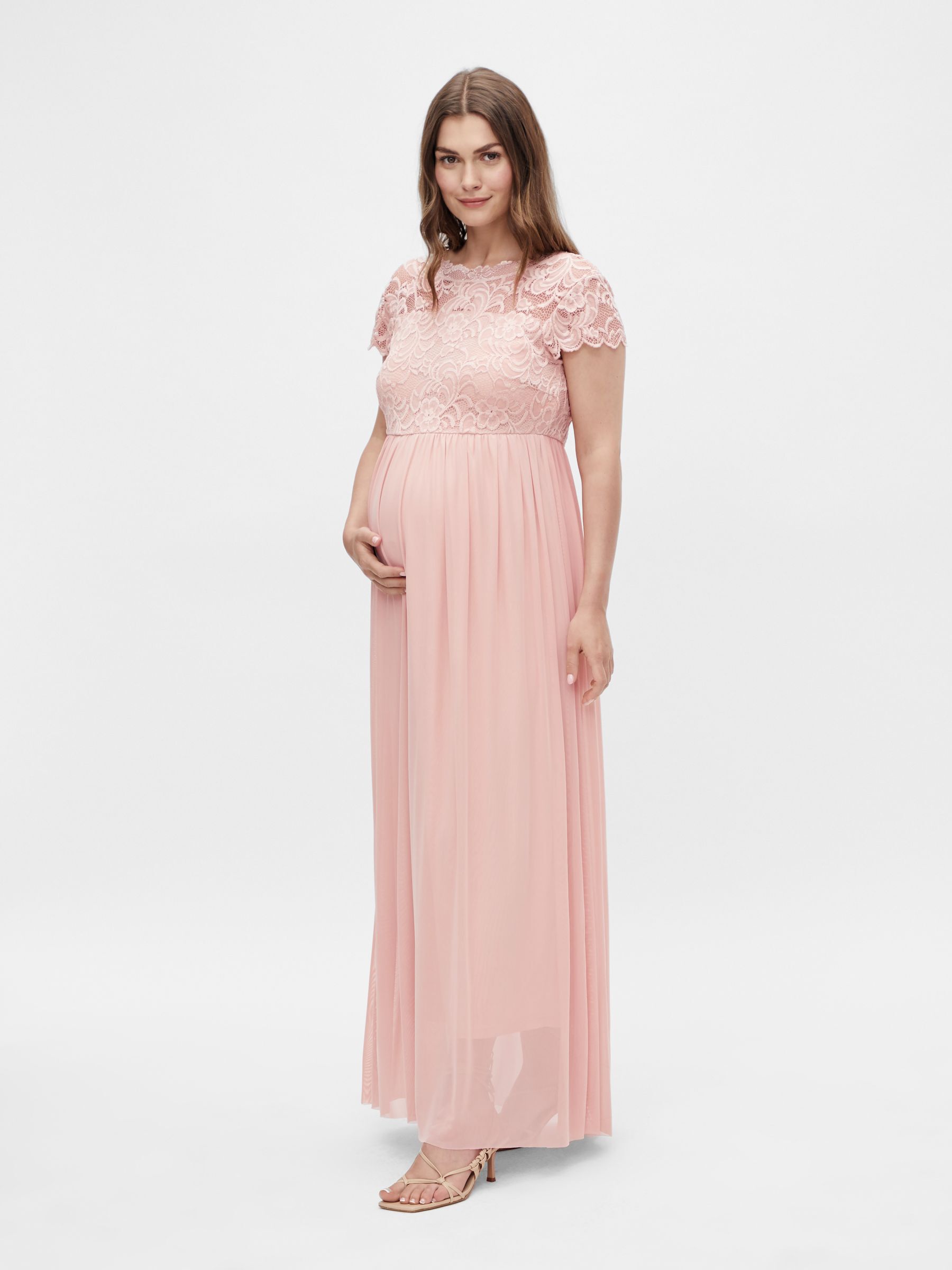 Pink lace store maternity maxi dress