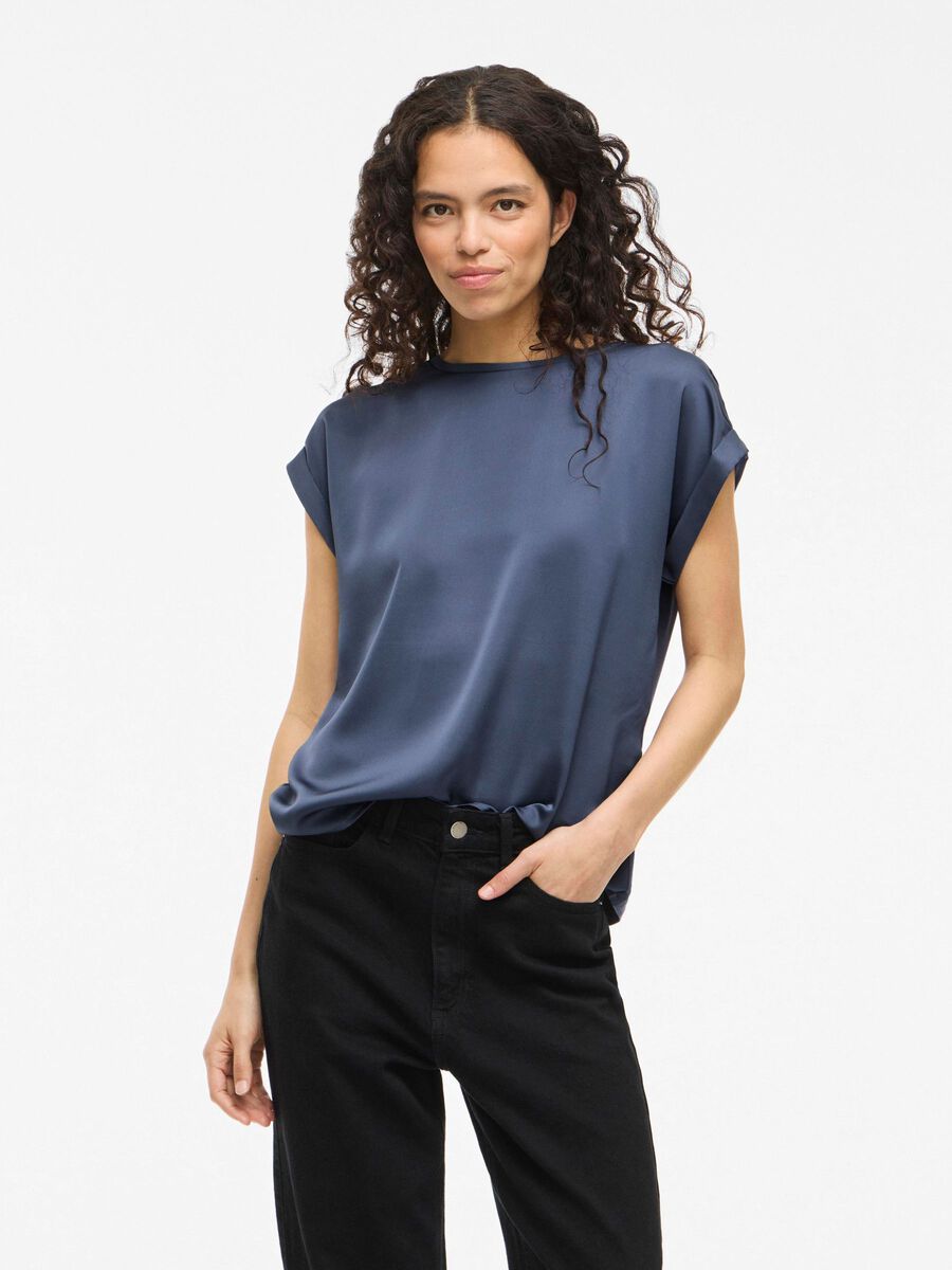 VILA VIELLETTE SHORT SLEEVED TOP, Vintage Indigo, highres - 14059563_VintageIndigo_003.jpg