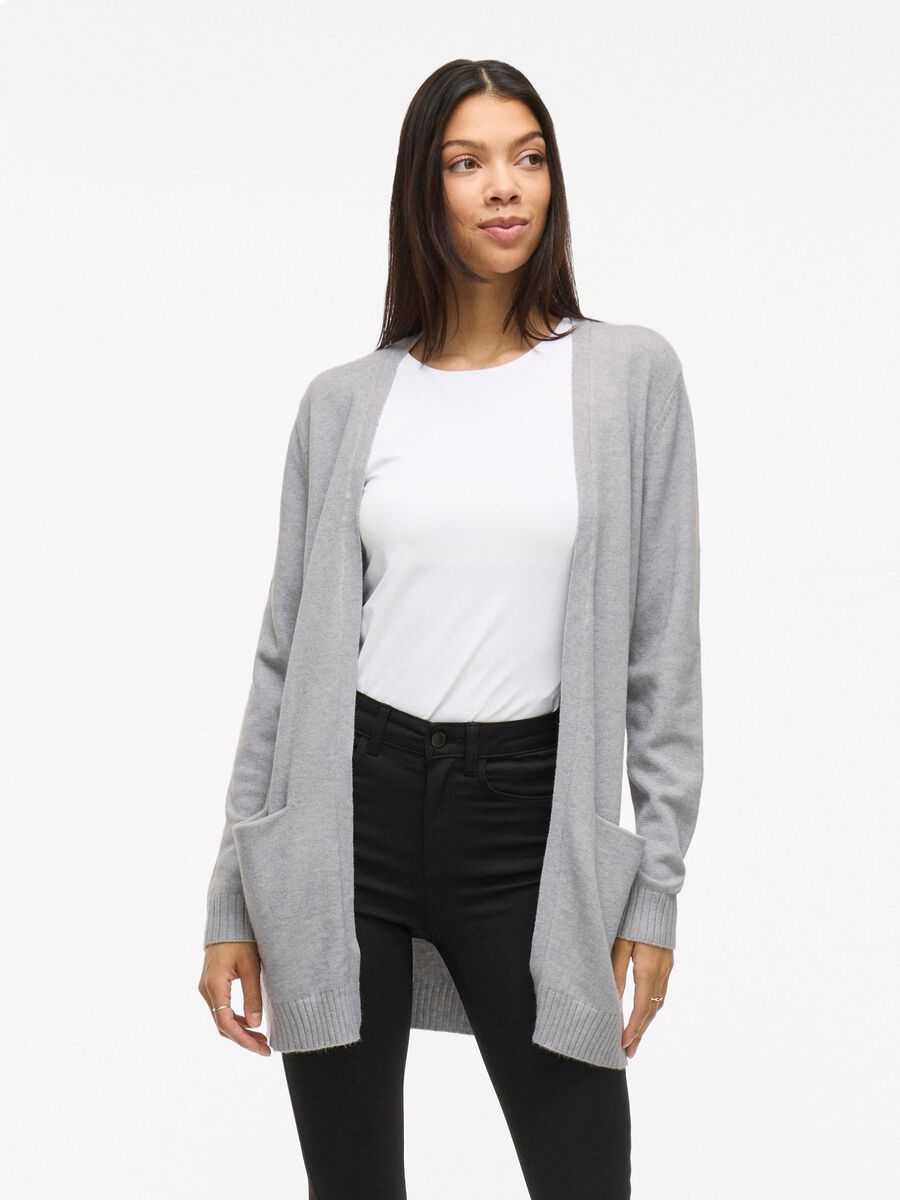 VILA VIRIL BASIC KNITTED CARDIGAN, Light Grey Melange, highres - 14044041_LightGreyMelange_003.jpg