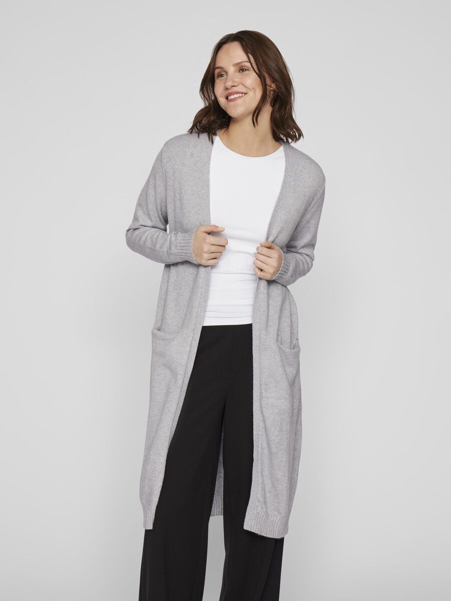 VILA VIRIL LONGLINE STRICKJACKE, Light Grey Melange, highres - 14042770_LightGreyMelange_003.jpg