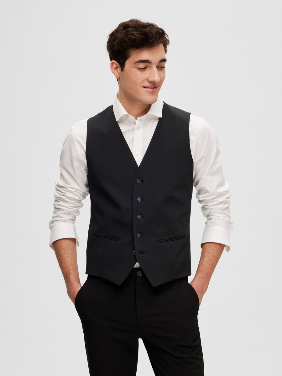 Selected VISKOSEBLANDING SLIM FIT VEST, Black, highres - 16089406_Black_003.jpg