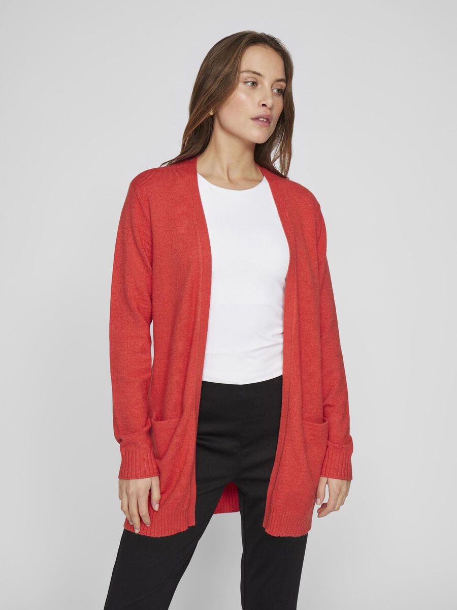 VILA VIRIL BASIC KNITTED CARDIGAN, Aurora Red, highres - 14044041_AuroraRed_958891_003.jpg
