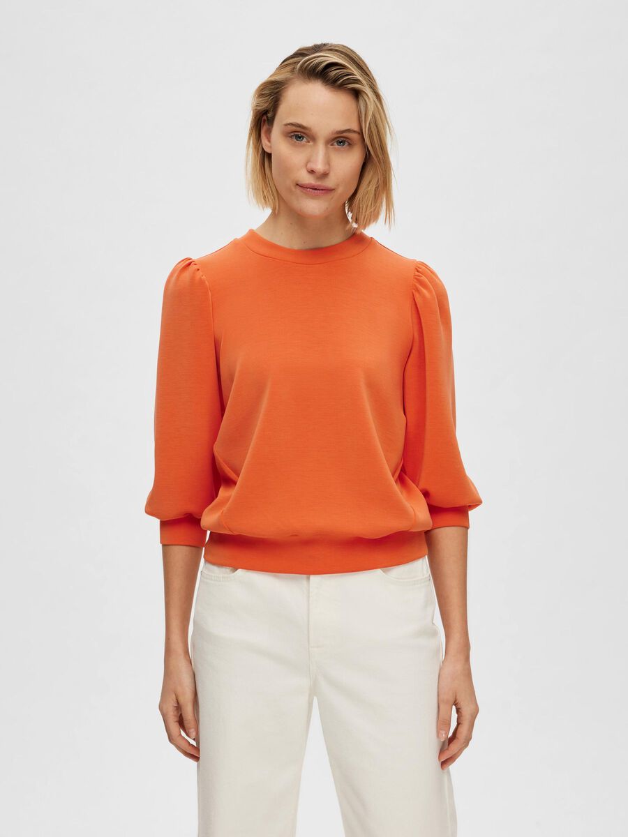 Selected PUFF SLEEVE SWEATSHIRT, Orangeade, highres - 16082379_Orangeade_003.jpg