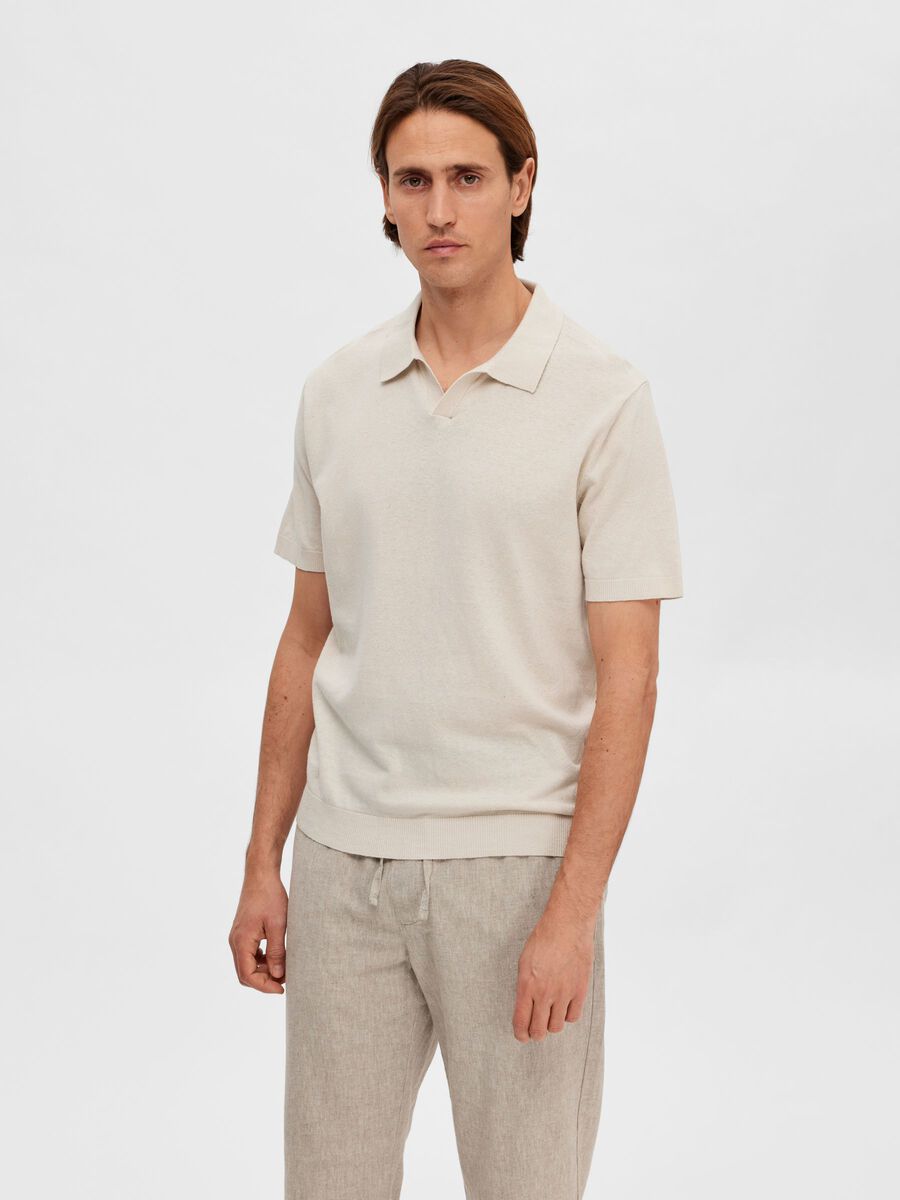 Selected LINEN BLEND POLO SHIRT, Oatmeal, highres - 16090124_Oatmeal_003.jpg