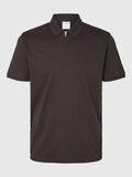 Selected ZIPPER POLO SHIRT, Chocolate Torte, highres - 16079026_ChocolateTorte_001.jpg
