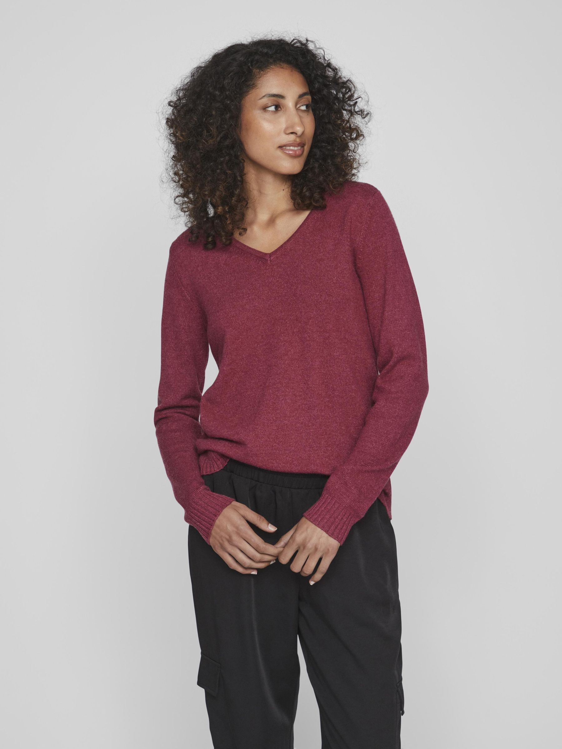 Burgundy v neck top jumper womens