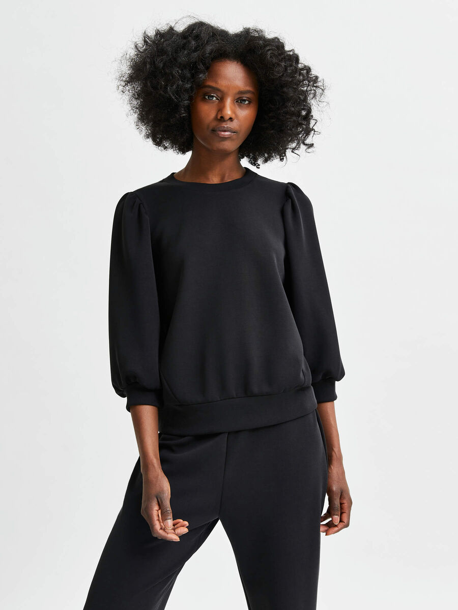 Selected PUFF SLEEVE SWEATSHIRT, Black, highres - 16082379_Black_003.jpg