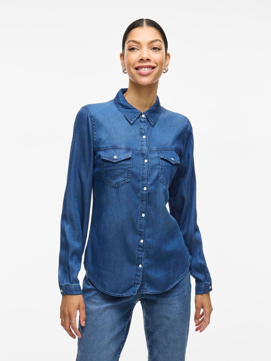 VILA VIBISTA FICKA JEANSSKJORTA, Dark Blue Denim, highres - 14033008_DarkBlueDenim_604568_003.jpg