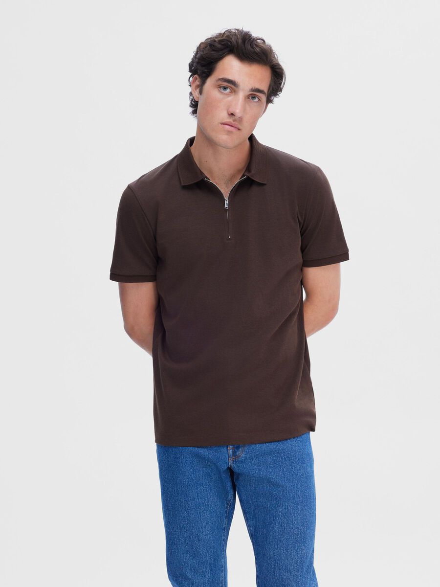 Selected ZIPPER POLO SHIRT, Demitasse, highres - 16079026_Demitasse_003.jpg
