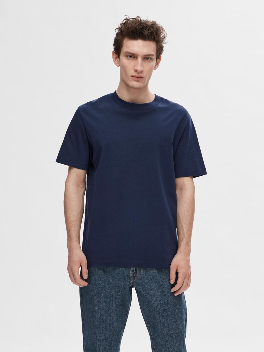 Selected KORTÄRMAD MED AVSLAPPNAD PASSFORM T-SHIRT, Navy Blazer, highres - 16077385_NavyBlazer_003.jpg
